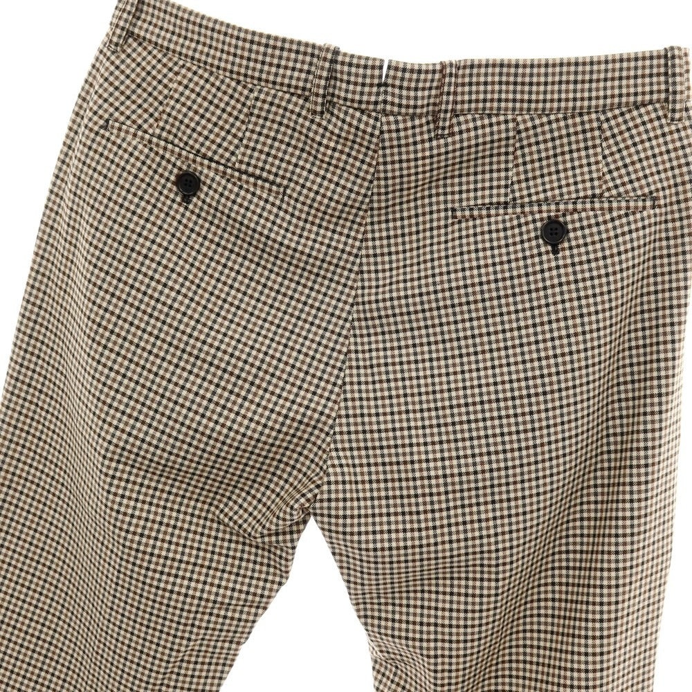 【新品アウトレット】アスペジ ASPESI ストレッチ ポリエステルウール チェック カジュアルスラックスパンツ ブラウン系xベージュ【 48 】【 状態ランクN- 】【 メンズ 】