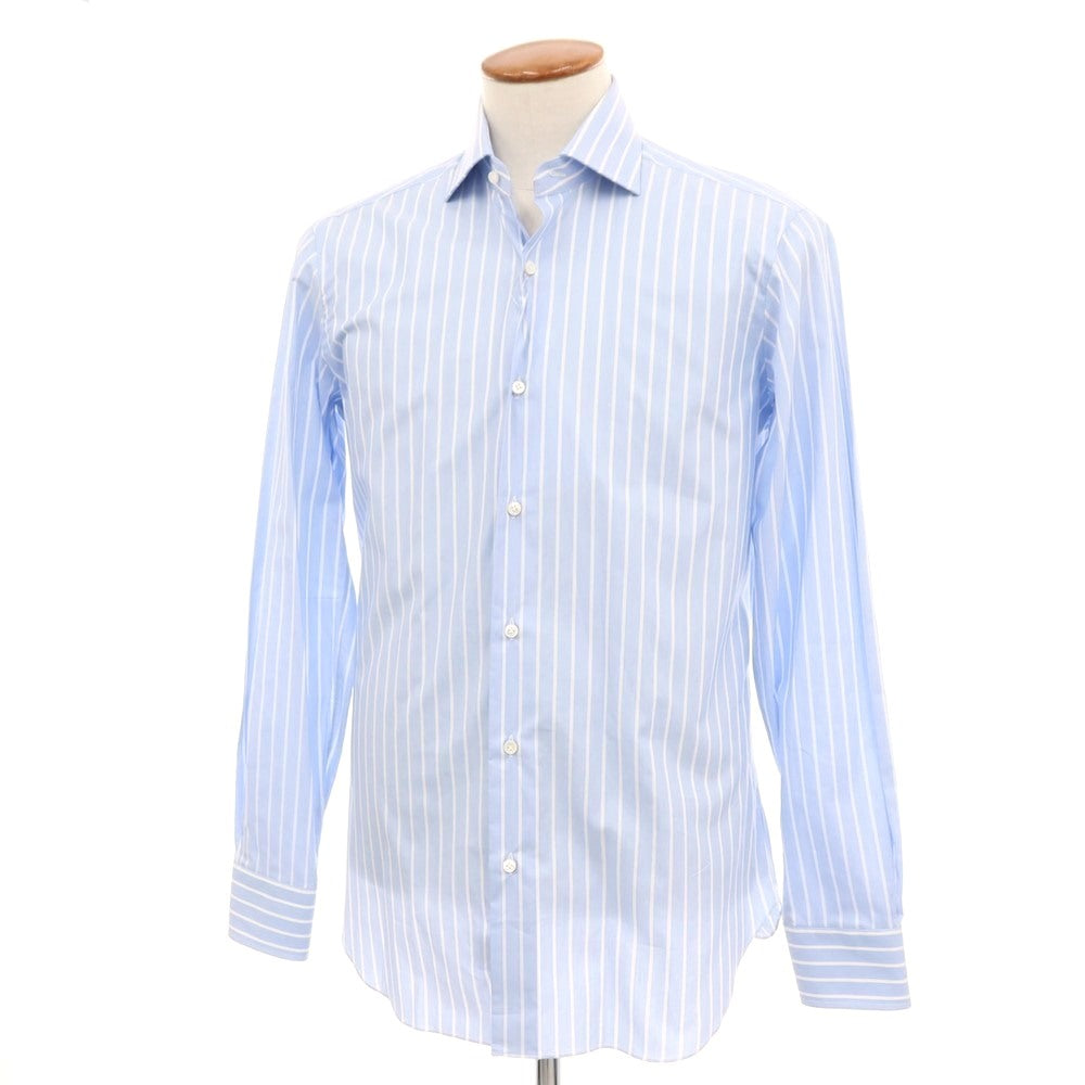 【新品】バルバ BARBA コットン ストライプ ワイドカラー ドレスシャツ ライトブルーxホワイト【 39 】【 状態ランクN 】【 メンズ 】