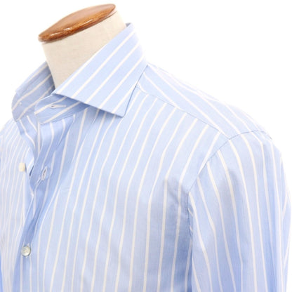 【新品】バルバ BARBA コットン ストライプ ワイドカラー ドレスシャツ ライトブルーxホワイト【 39 】【 状態ランクN 】【 メンズ 】