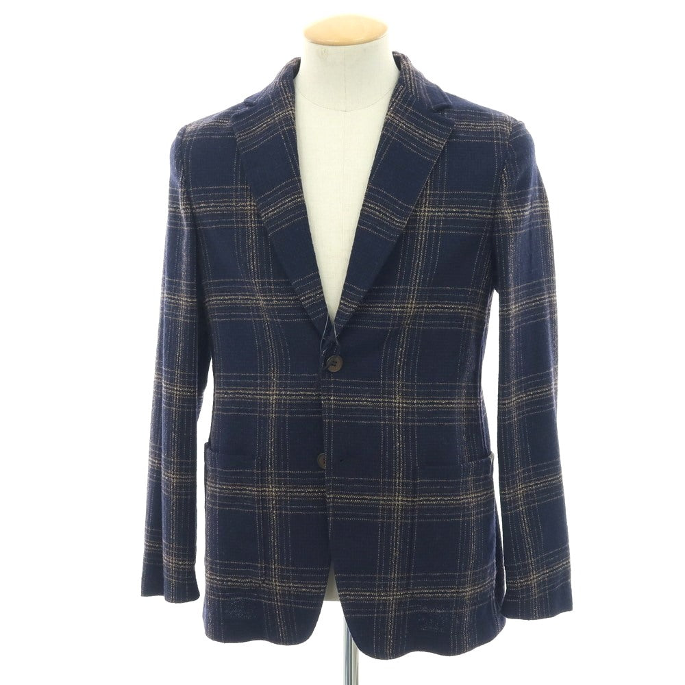【新品】ティージャケット T-JACKET ウールコットンナイロンポリエステル チェック 2B カジュアルジャケット ネイビー系xベージュ【サイズＳ】【 状態ランクN 】【 メンズ 】[DPD]