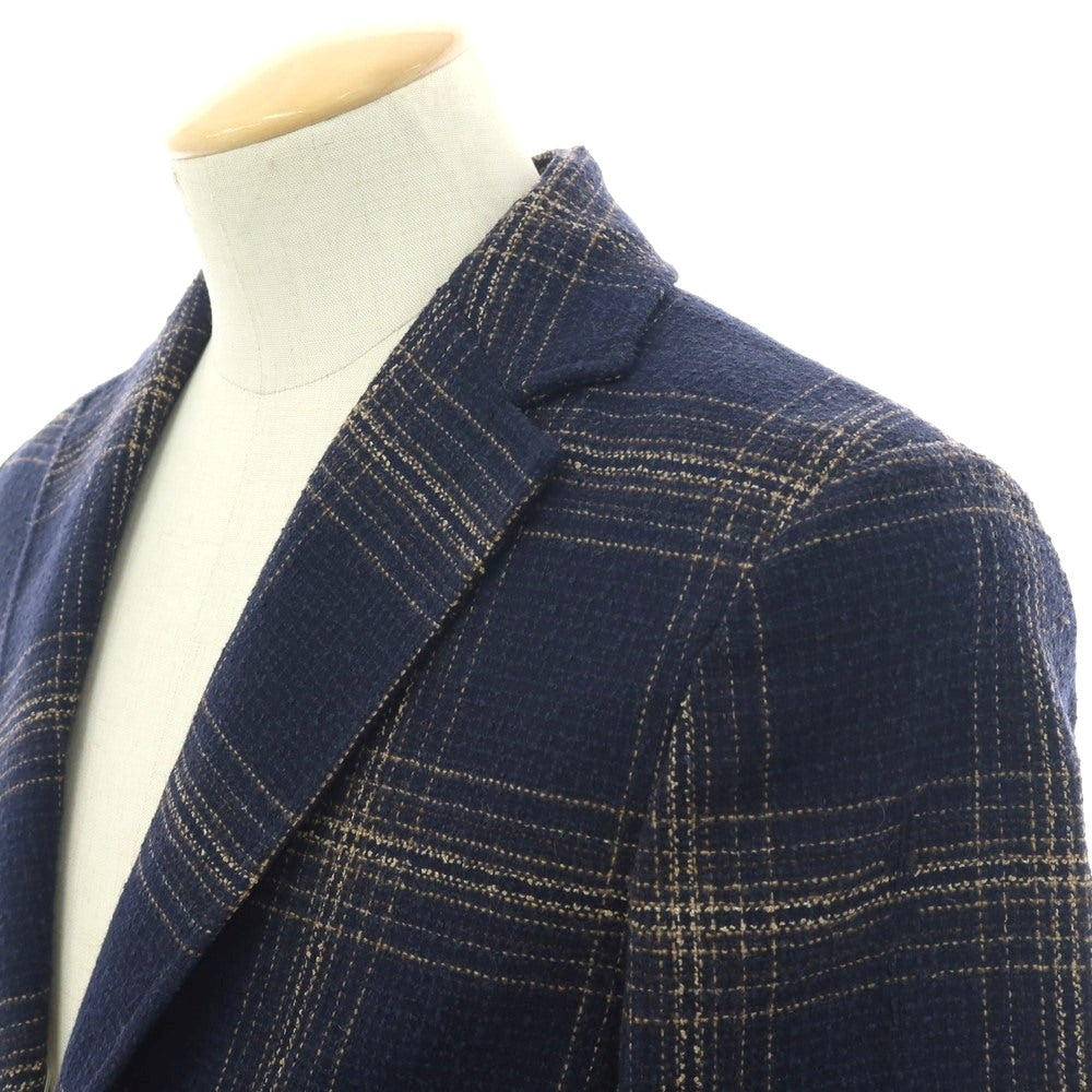 【新品】ティージャケット T-JACKET ウールコットンナイロンポリエステル チェック 2B カジュアルジャケット ネイビー系xベージュ【 Ｓ 】【 状態ランクN 】【 メンズ 】