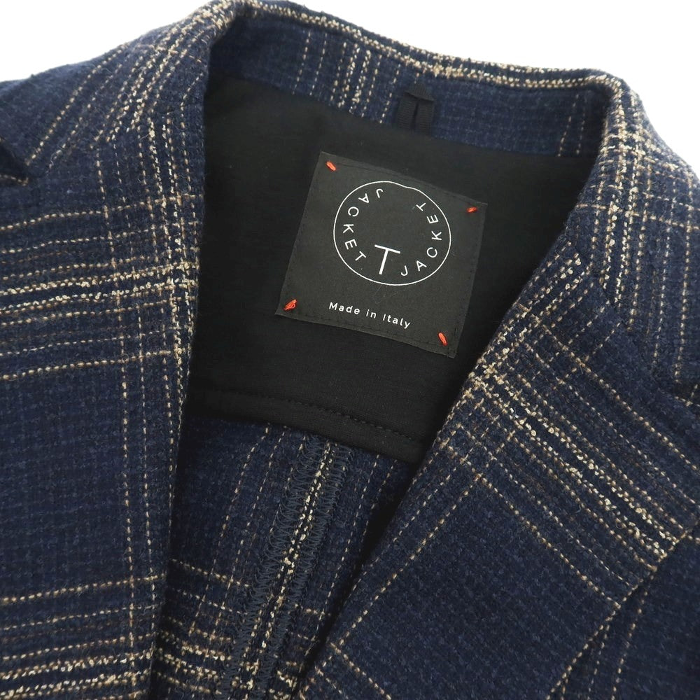 【新品】ティージャケット T-JACKET ウールコットンナイロンポリエステル チェック 2B カジュアルジャケット ネイビー系xベージュ【サイズＳ】【 状態ランクN 】【 メンズ 】[DPD]