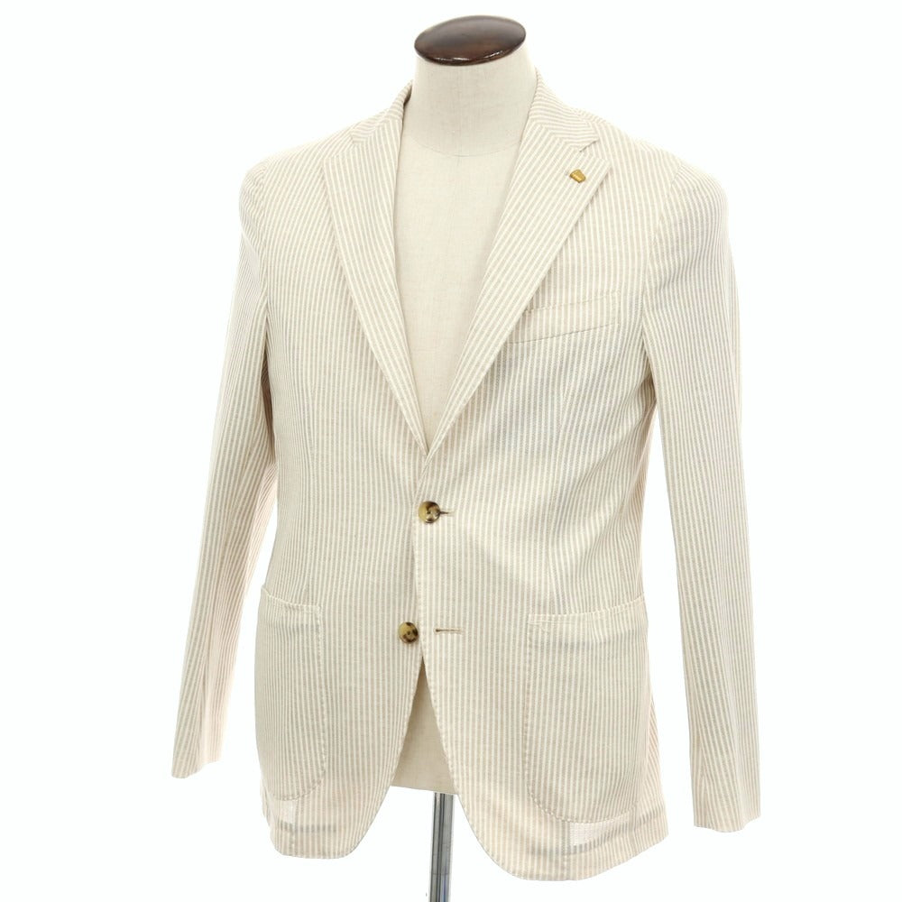 【新品】サルトリア ラトーレ SARTORIA LATORRE コットンジャージー ストライプ カジュアルジャケット ベージュxホワイト【 50 】【 状態ランクN 】【 メンズ 】