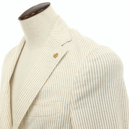 【新品】サルトリア ラトーレ SARTORIA LATORRE コットンジャージー ストライプ カジュアルジャケット ベージュxホワイト【 50 】【 状態ランクN 】【 メンズ 】