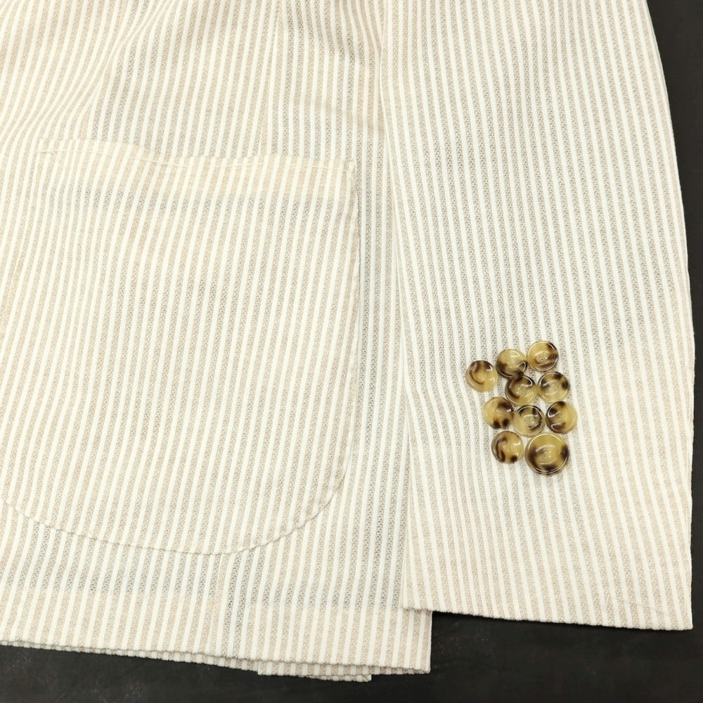 【新品】サルトリア ラトーレ SARTORIA LATORRE コットンジャージー ストライプ カジュアルジャケット ベージュxホワイト【 50 】【 状態ランクN 】【 メンズ 】