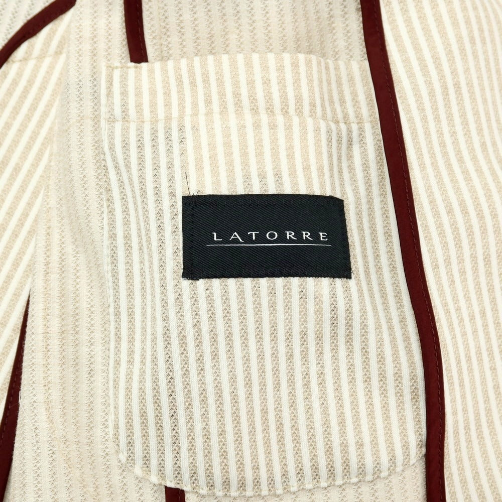 【新品】サルトリア ラトーレ SARTORIA LATORRE コットンジャージー ストライプ カジュアルジャケット ベージュxホワイト【 50 】【 状態ランクN 】【 メンズ 】
