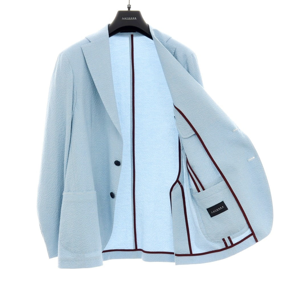 【新品アウトレット】サルトリア ラトーレ SARTORIA LATORRE シアサッカーコットン カジュアルジャケット ライトブルー【 48 】【 状態ランクN- 】【 メンズ 】