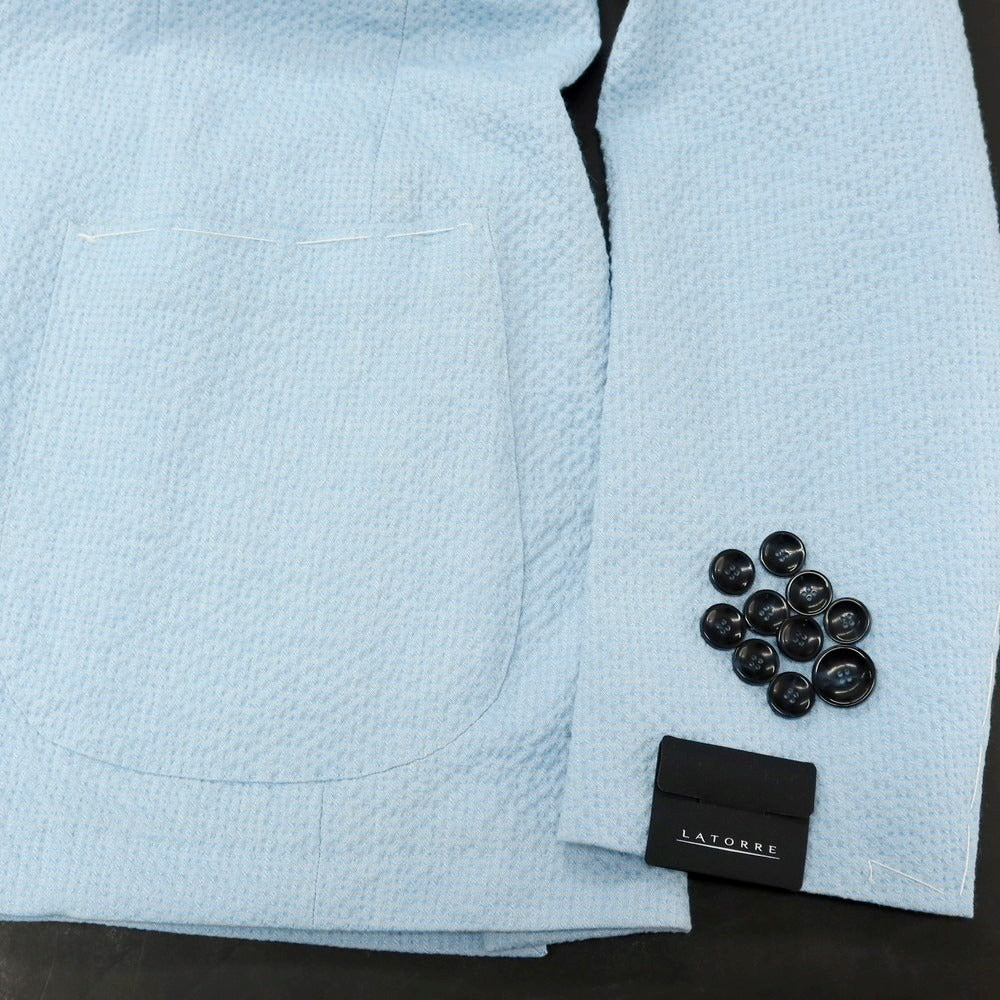 【新品】サルトリア ラトーレ SARTORIA LATORRE シアサッカーコットン カジュアルジャケット ライトブルー【 54 】【 状態ランクN 】【 メンズ 】