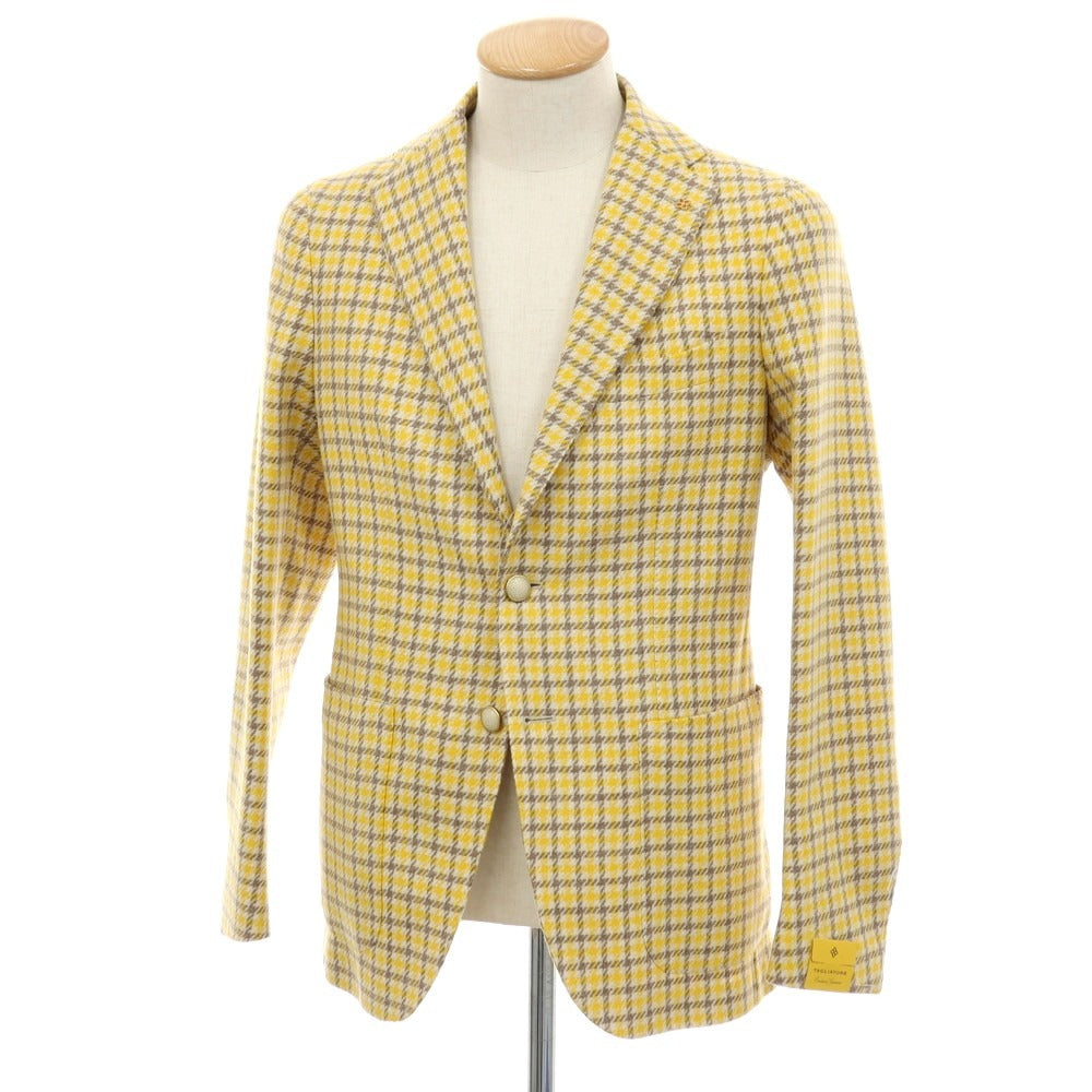 【新品】タリアトーレ TAGLIATORE ウールナイロン チェック テーラードジャケット イエロー×ブラウン系【 44 】【 状態ランクN 】【 メンズ 】
