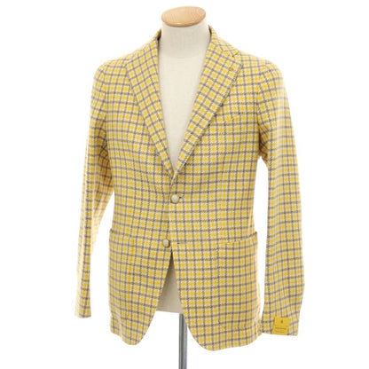 【新品】タリアトーレ TAGLIATORE ウールナイロン チェック テーラードジャケット イエロー×ブラウン系【 44 】【 状態ランクN 】【 メンズ 】