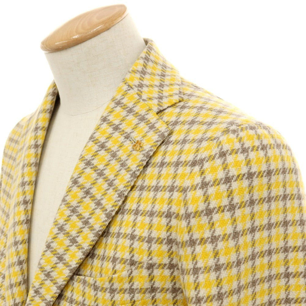 【新品】タリアトーレ TAGLIATORE ウールナイロン チェック テーラードジャケット イエロー×ブラウン系【 44 】【 状態ランクN 】【 メンズ 】