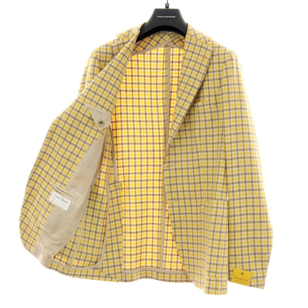 【新品】タリアトーレ TAGLIATORE ウールナイロン チェック テーラードジャケット イエロー×ブラウン系【 44 】【 状態ランクN 】【 メンズ 】