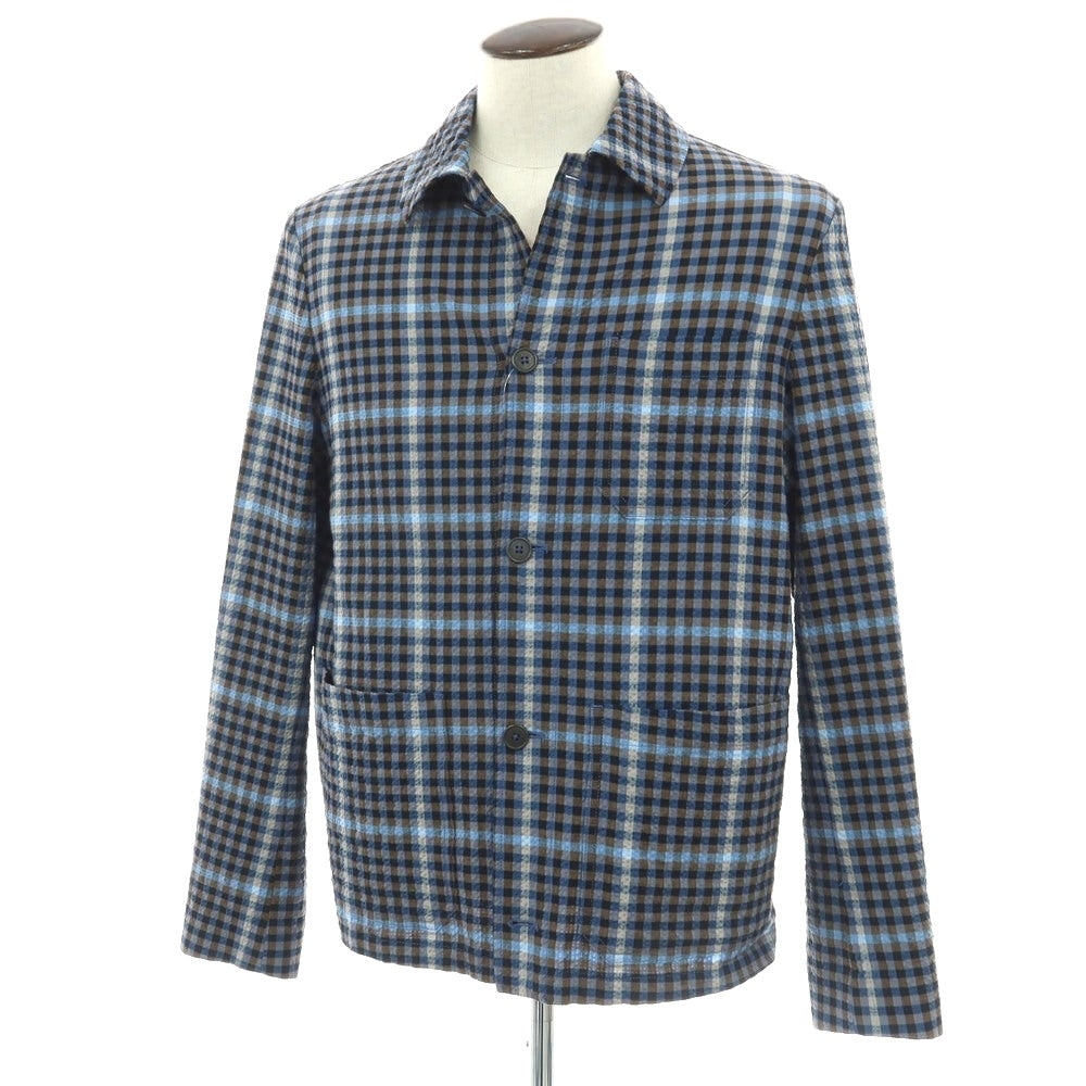 【新品】モンテドーロ Montedoro ストレッチコットンナイロン シアサッカー チェック カバーオール ネイビー系xブラウン【 50 】【 状態ランクN 】【 メンズ 】