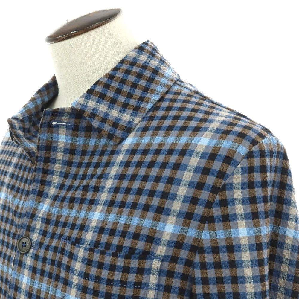 【新品】モンテドーロ Montedoro ストレッチコットンナイロン シアサッカー チェック カバーオール ネイビー系xブラウン【 50 】【 状態ランクN 】【 メンズ 】