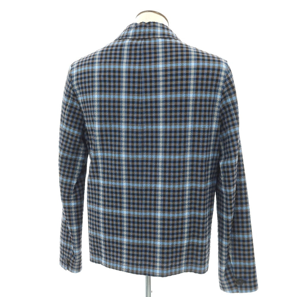 【新品】モンテドーロ Montedoro ストレッチコットンナイロン シアサッカー チェック カバーオール ネイビー系xブラウン【 サイズ50 】【 状態ランクN 】【 メンズ 】 [CPD]