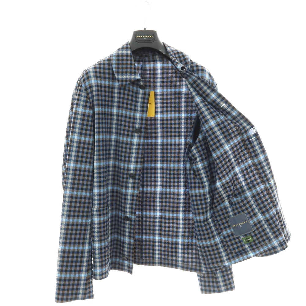 【新品】モンテドーロ Montedoro ストレッチコットンナイロン シアサッカー チェック カバーオール ネイビー系xブラウン【 50 】【 状態ランクN 】【 メンズ 】