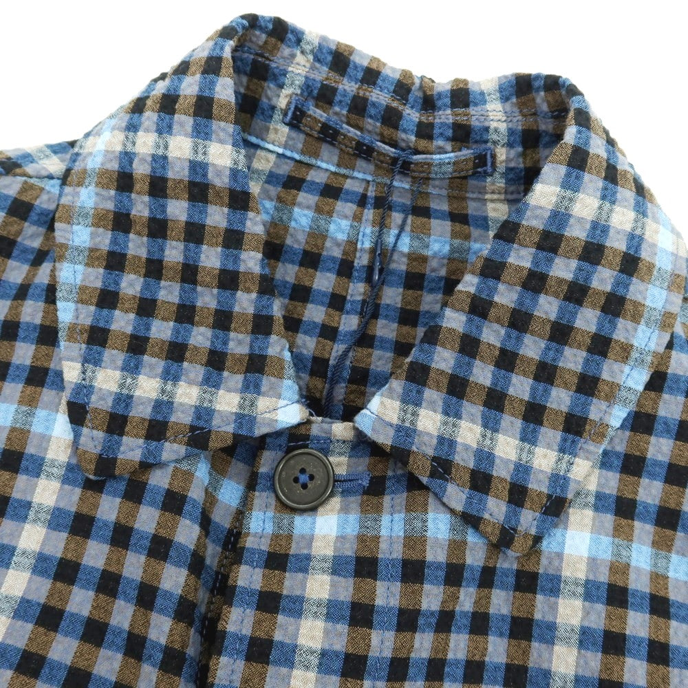 【新品】モンテドーロ Montedoro ストレッチコットンナイロン シアサッカー チェック カバーオール ネイビー系xブラウン【 50 】【 状態ランクN 】【 メンズ 】