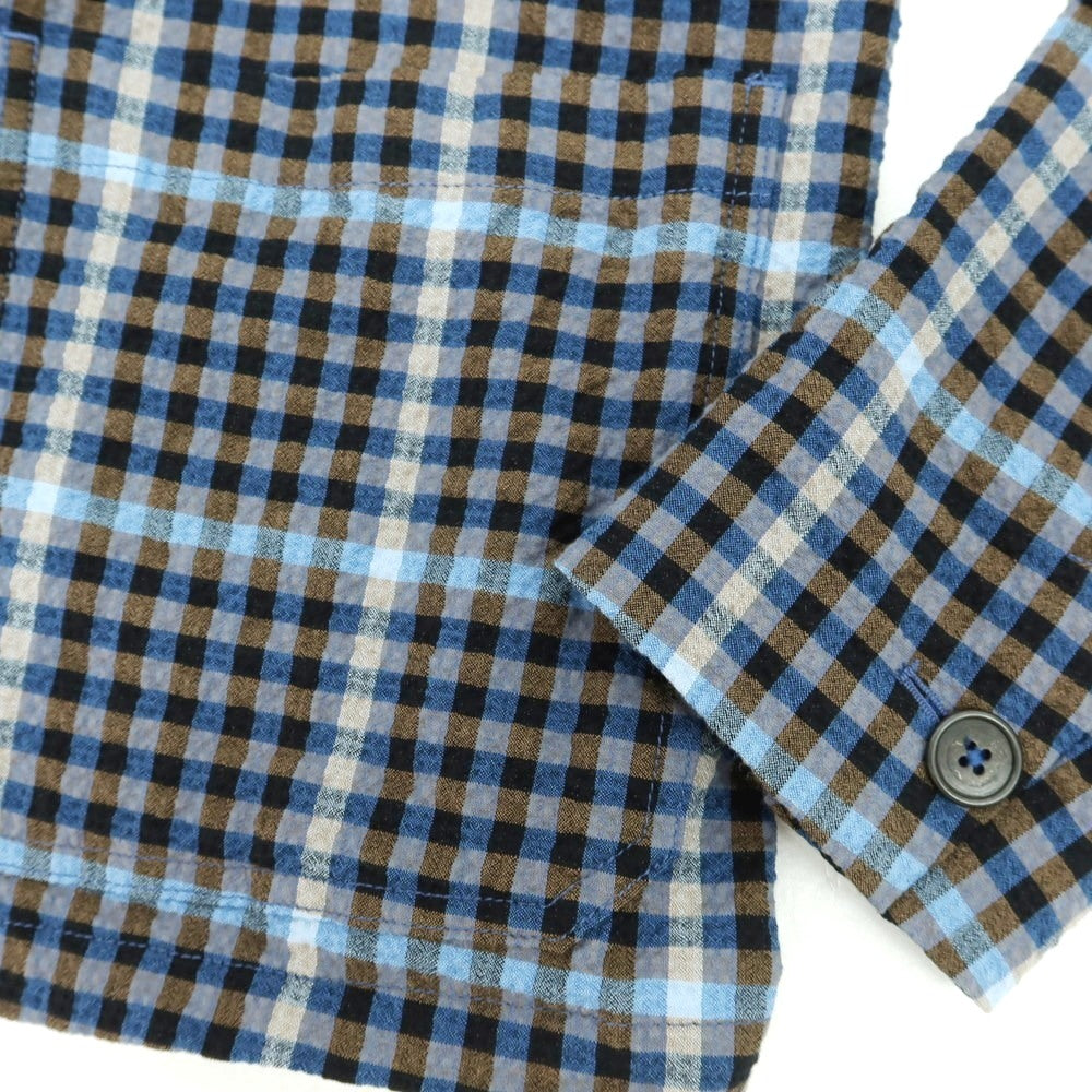 【新品】モンテドーロ Montedoro ストレッチコットンナイロン シアサッカー チェック カバーオール ネイビー系xブラウン【 50 】【 状態ランクN 】【 メンズ 】