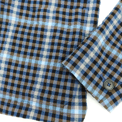 【新品】モンテドーロ Montedoro ストレッチコットンナイロン シアサッカー チェック カバーオール ネイビー系xブラウン【 50 】【 状態ランクN 】【 メンズ 】