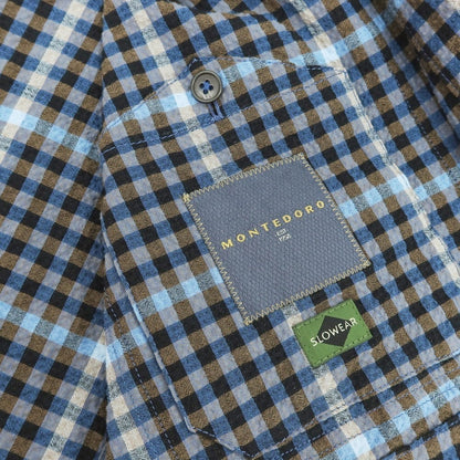 【新品】モンテドーロ Montedoro ストレッチコットンナイロン シアサッカー チェック カバーオール ネイビー系xブラウン【 50 】【 状態ランクN 】【 メンズ 】