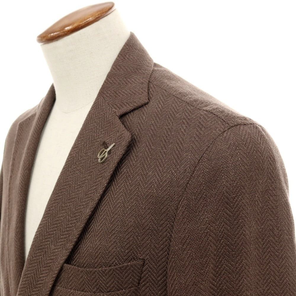 【新品アウトレット】パオローニ PAOLONI リネンコットン カジュアルジャケット ブラウン系【 48 】【 状態ランクN- 】【 メンズ 】