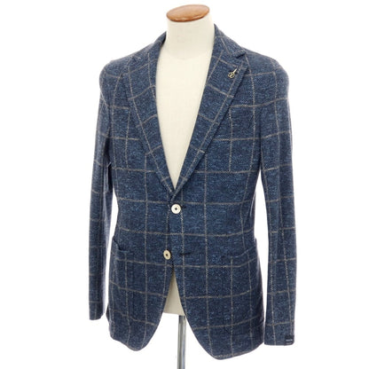 【新品】パオローニ PAOLONI コットンジャージー チェック カジュアルジャケット ネイビー系【 48 】【 状態ランクN 】【 メンズ 】