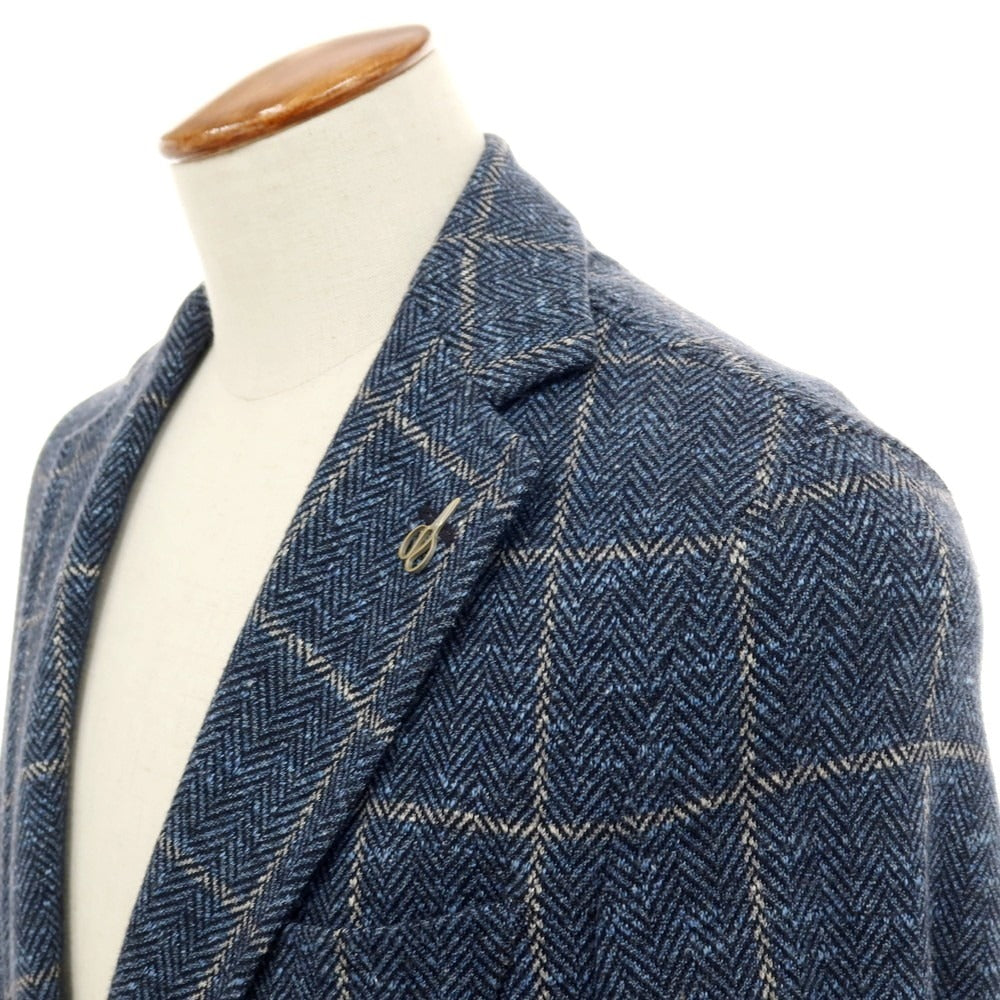 【新品】パオローニ PAOLONI コットンジャージー チェック カジュアルジャケット ネイビー系【 48 】【 状態ランクN 】【 メンズ 】