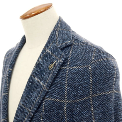 【新品】パオローニ PAOLONI コットンジャージー チェック カジュアルジャケット ネイビー系【 48 】【 状態ランクN 】【 メンズ 】