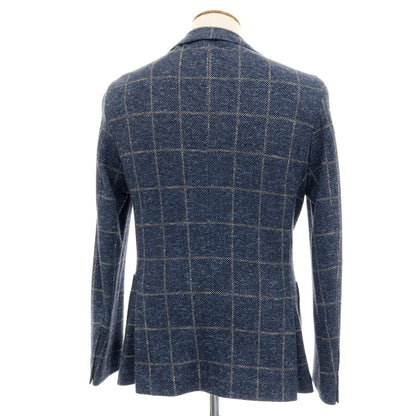 【新品】パオローニ PAOLONI コットンジャージー チェック カジュアルジャケット ネイビー系【 48 】【 状態ランクN 】【 メンズ 】