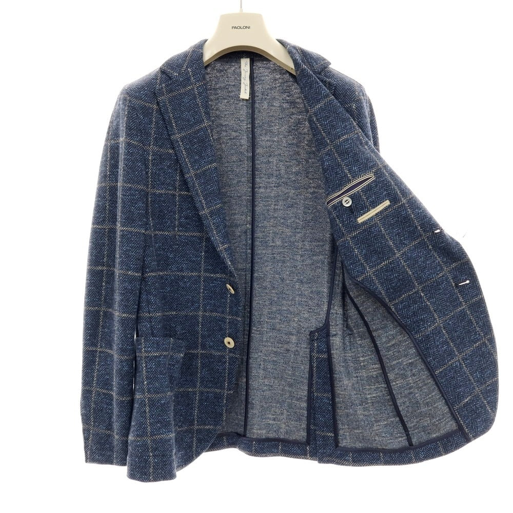 【新品】パオローニ PAOLONI コットンジャージー チェック カジュアルジャケット ネイビー系【 48 】【 状態ランクN 】【 メンズ 】