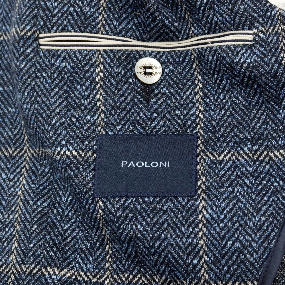 【新品】パオローニ PAOLONI コットンジャージー チェック カジュアルジャケット ネイビー系【 48 】【 状態ランクN 】【 メンズ 】