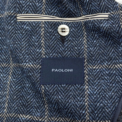 【新品】パオローニ PAOLONI コットンジャージー チェック カジュアルジャケット ネイビー系【 48 】【 状態ランクN 】【 メンズ 】