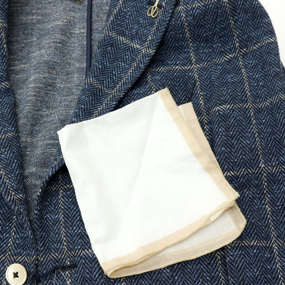 【新品】パオローニ PAOLONI コットンジャージー チェック カジュアルジャケット ネイビー系【 48 】【 状態ランクN 】【 メンズ 】