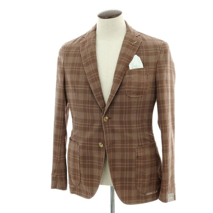 【新品】パオローニ PAOLONI コットンテンセル チェック 3B カジュアルジャケット ブラウン【 50 】【 状態ランクN 】【 メンズ 】