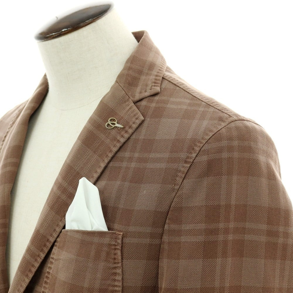 【新品】パオローニ PAOLONI コットンテンセル チェック 3B カジュアルジャケット ブラウン【 50 】【 状態ランクN 】【 メンズ 】