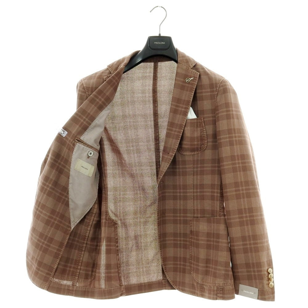 【新品】パオローニ PAOLONI コットンテンセル チェック 3B カジュアルジャケット ブラウン【 50 】【 状態ランクN 】【 メンズ 】