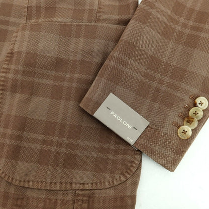 【新品】パオローニ PAOLONI コットンテンセル チェック 3B カジュアルジャケット ブラウン【 50 】【 状態ランクN 】【 メンズ 】
