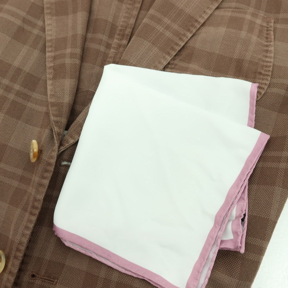 【新品】パオローニ PAOLONI コットンテンセル チェック 3B カジュアルジャケット ブラウン【 50 】【 状態ランクN 】【 メンズ 】