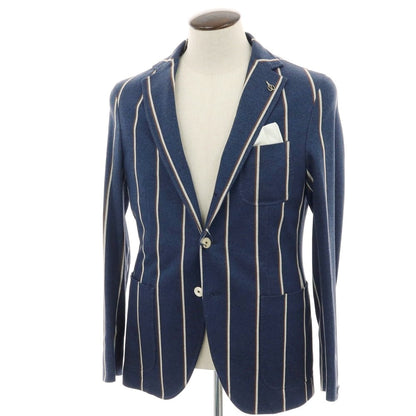 【新品】パオローニ PAOLONI コットン ジャージー ストライプ 3B カジュアルジャケット ネイビー【 50 】【 状態ランクN 】【 メンズ 】