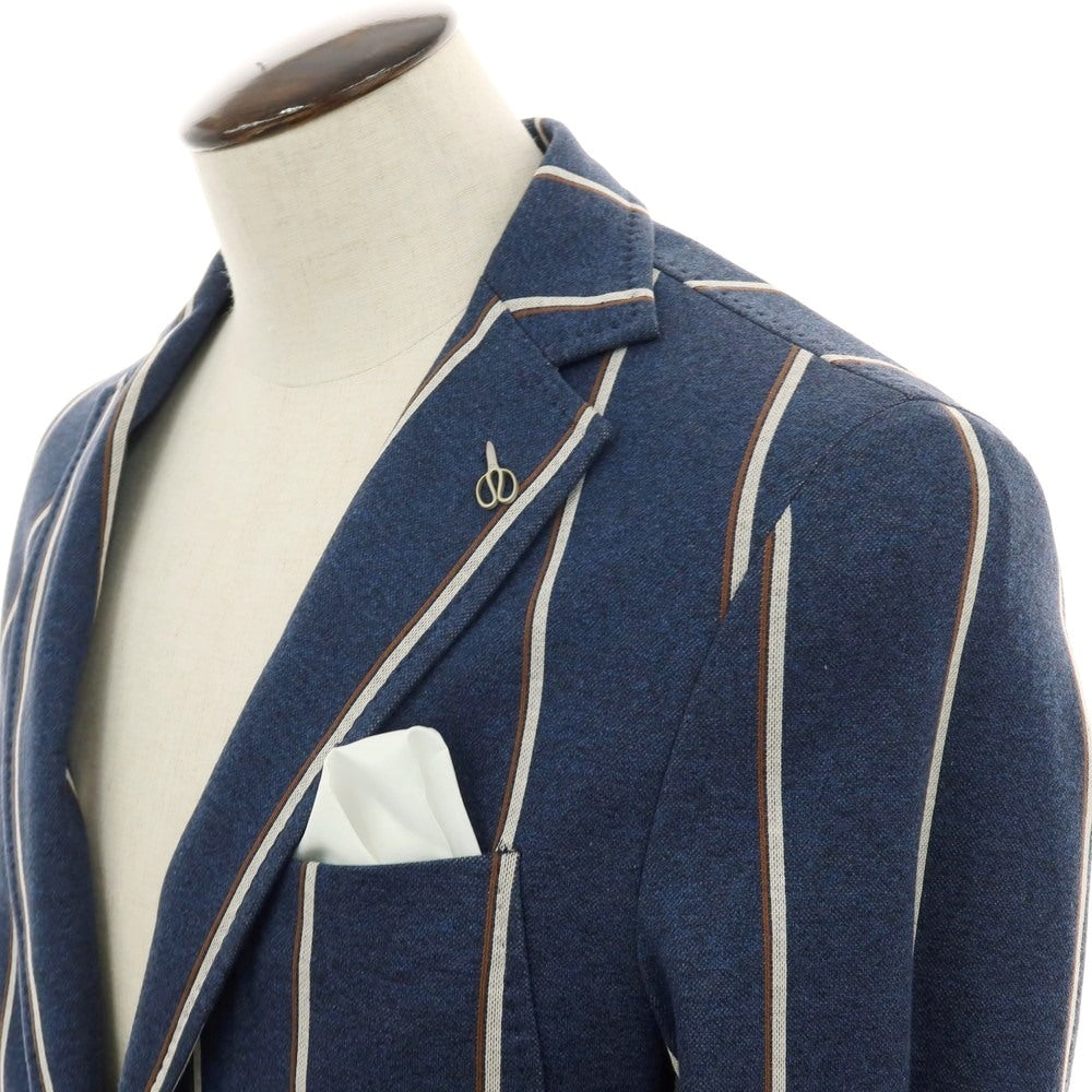 【新品】パオローニ PAOLONI コットン ジャージー ストライプ 3B カジュアルジャケット ネイビー【 50 】【 状態ランクN 】【 メンズ 】