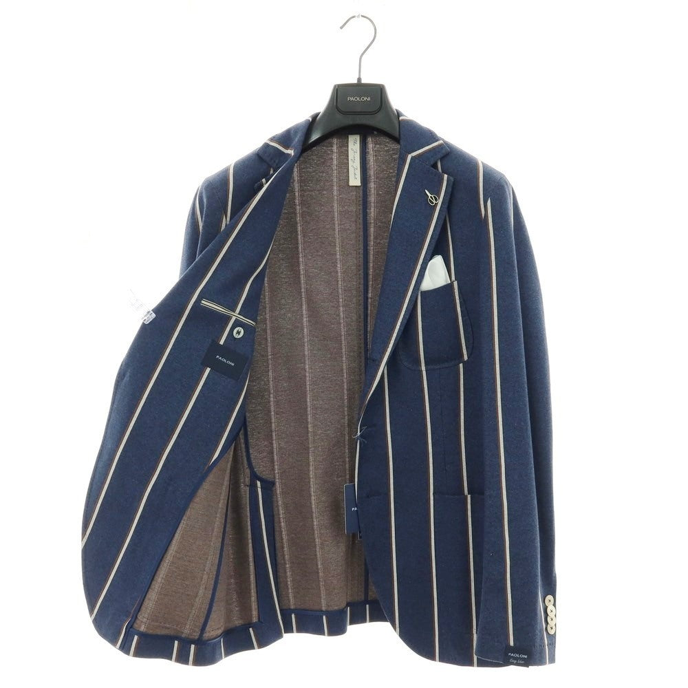 【新品】パオローニ PAOLONI コットン ジャージー ストライプ 3B カジュアルジャケット ネイビー【 50 】【 状態ランクN 】【 メンズ 】