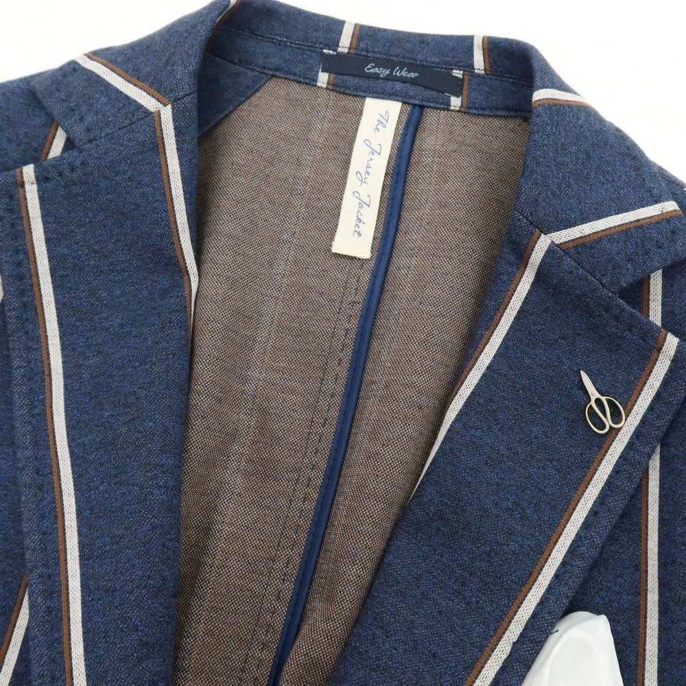 【新品】パオローニ PAOLONI コットン ジャージー ストライプ 3B カジュアルジャケット ネイビー【 50 】【 状態ランクN 】【 メンズ 】