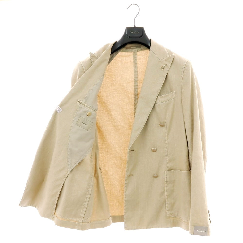 【新品】パオローニ PAOLONI ストレッチ リネンコットン ダブル6B カジュアルジャケット ベージュ【 50 】【 状態ランクN 】【 メンズ 】