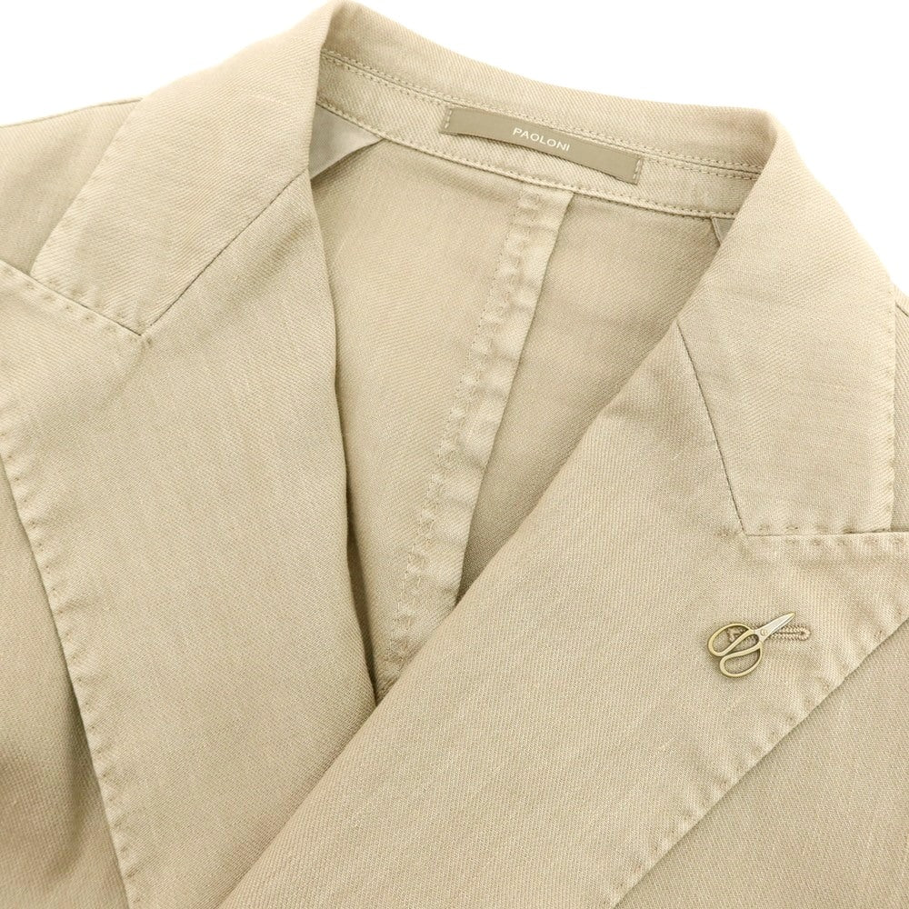 【新品】パオローニ PAOLONI ストレッチ リネンコットン ダブル6B カジュアルジャケット ベージュ【 50 】【 状態ランクN 】【 メンズ 】