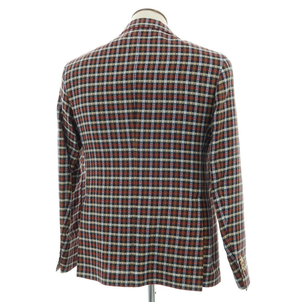 【新品】パオローニ PAOLONI リネンコットン チェック 2B カジュアルジャケット レッドxネイビー系【 50 】【 状態ランクN 】【 メンズ 】