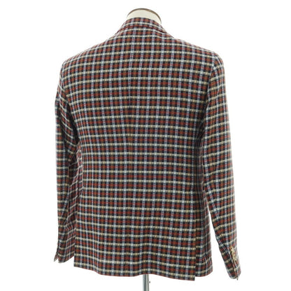 【新品】パオローニ PAOLONI リネンコットン チェック 2B カジュアルジャケット レッドxネイビー系【 50 】【 状態ランクN 】【 メンズ 】