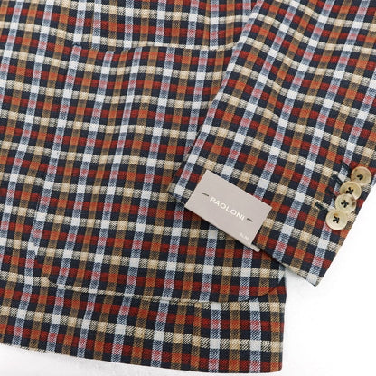 【新品】パオローニ PAOLONI リネンコットン チェック 2B カジュアルジャケット レッドxネイビー系【 50 】【 状態ランクN 】【 メンズ 】