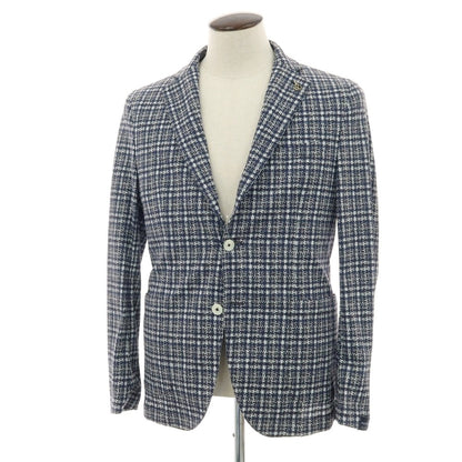 【新品】パオローニ PAOLONI コットン ジャージー チェック プリント 2B カジュアルジャケット ネイビー【 50 】【 状態ランクN 】【 メンズ 】