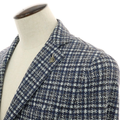 【新品】パオローニ PAOLONI コットン ジャージー チェック プリント 2B カジュアルジャケット ネイビー【 50 】【 状態ランクN 】【 メンズ 】