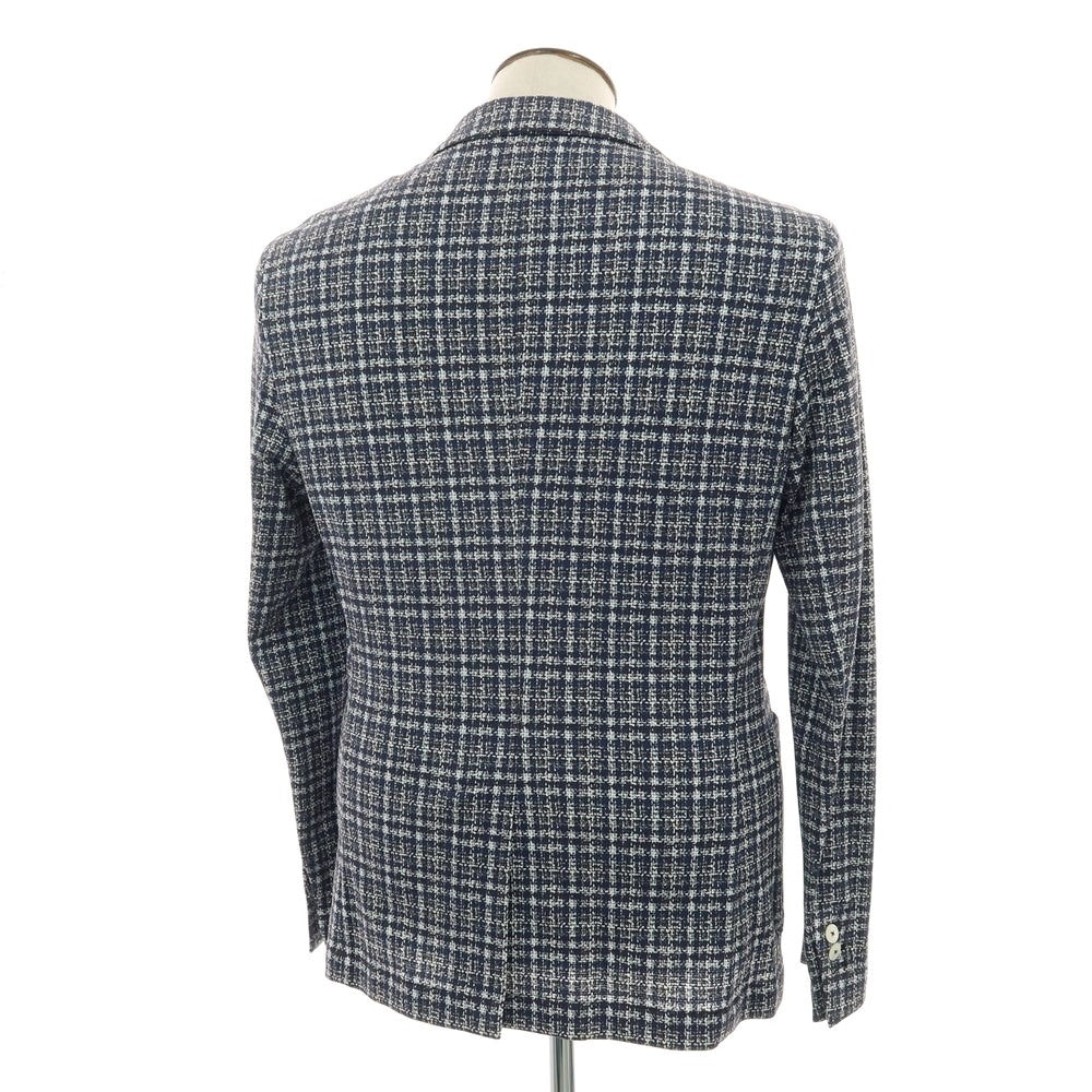 【新品】パオローニ PAOLONI コットン ジャージー チェック プリント 2B カジュアルジャケット ネイビー【 50 】【 状態ランクN 】【 メンズ 】